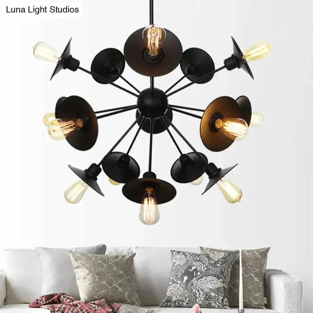 Modern Black Flare Shade Chandelier with Sputnik Design - 9/12/15 Light Fixture for Living Room Ceiling