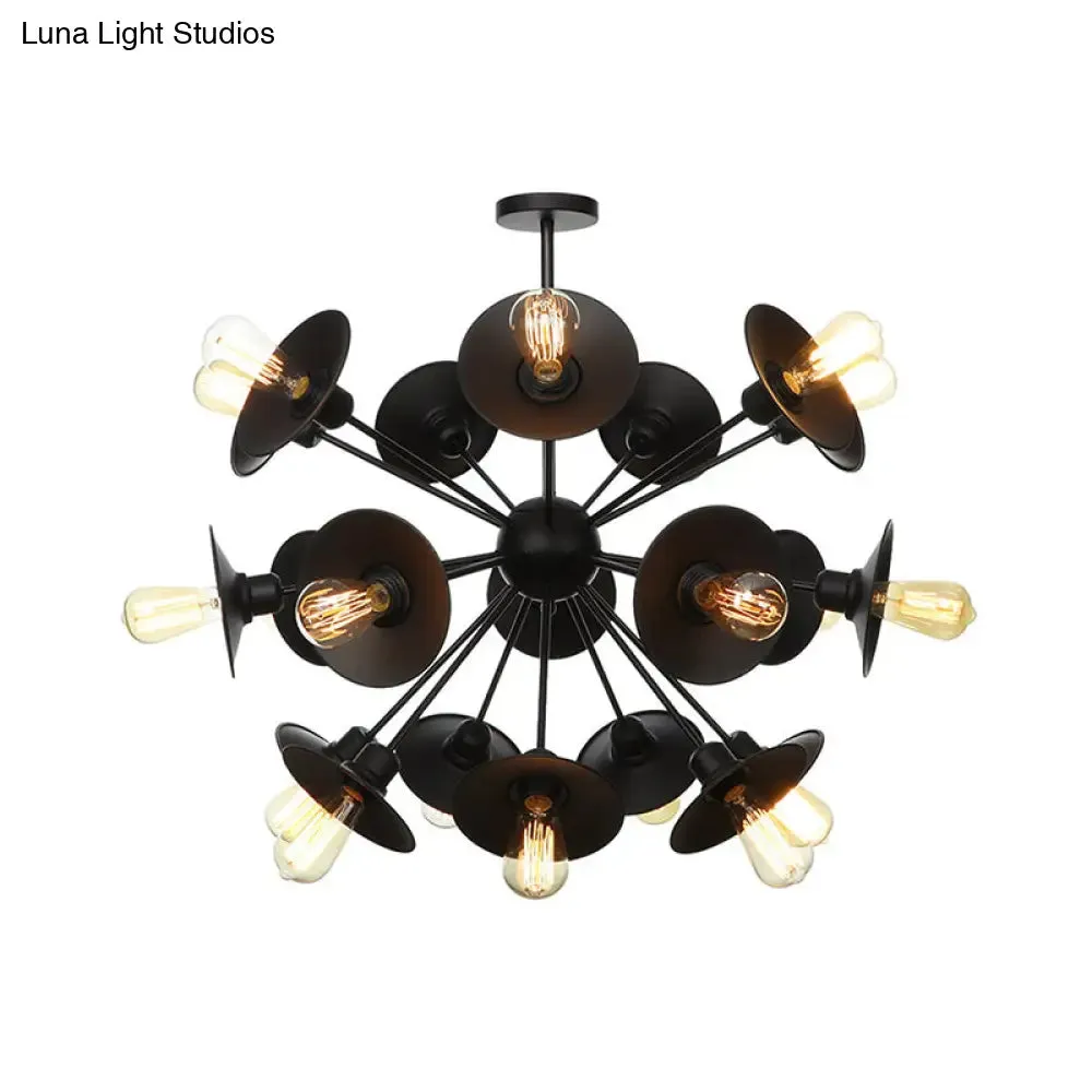 Modern Black Flare Shade Chandelier with Sputnik Design - 9/12/15 Light Fixture for Living Room Ceiling