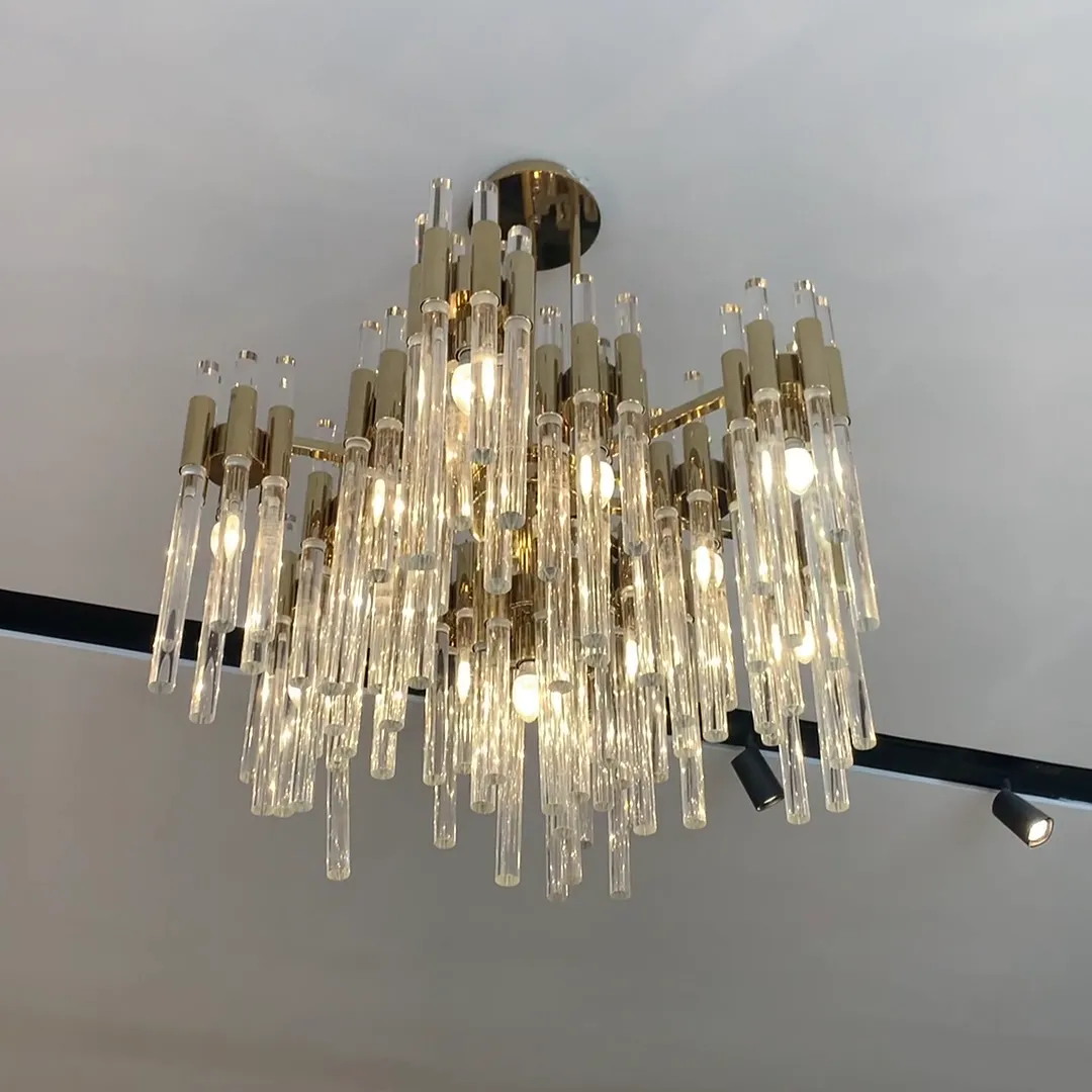 Modern Luxury Tiered Glass Cylinders Chandelier for Living Room/Bedroom/Dining Room/Bathroom