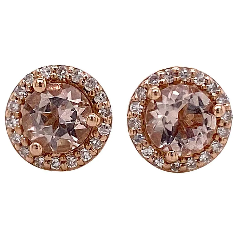 Morganite Diamond Halo Stud Earrings