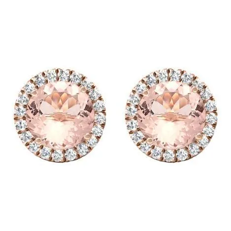 Morganite Diamond Halo Stud Earrings