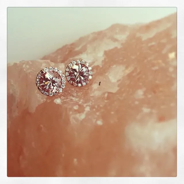 Morganite Diamond Halo Stud Earrings