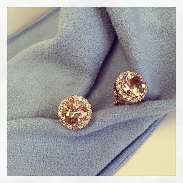 Morganite Diamond Halo Stud Earrings