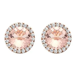 Morganite Diamond Halo Stud Earrings