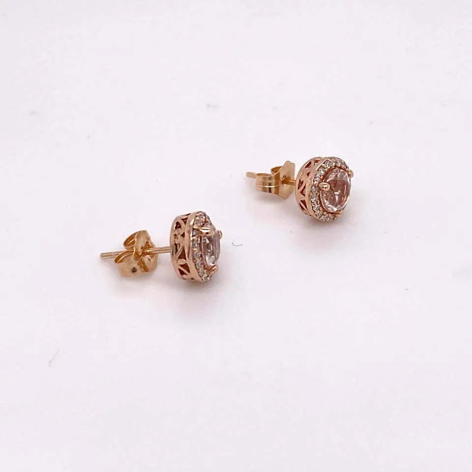 Morganite Diamond Halo Stud Earrings