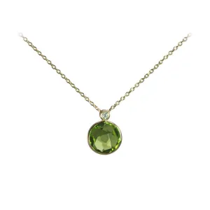 Mountz Collection Round Peridot Bezel Set Pendant with Diamond Detail in 14K Yellow Gold