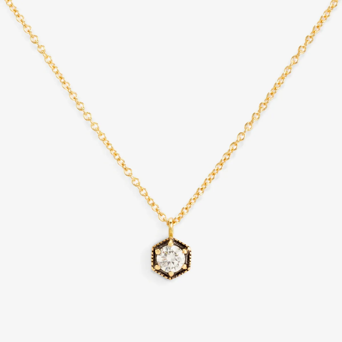 N9903W | 3.5mm White Diamond Hexagon Necklace