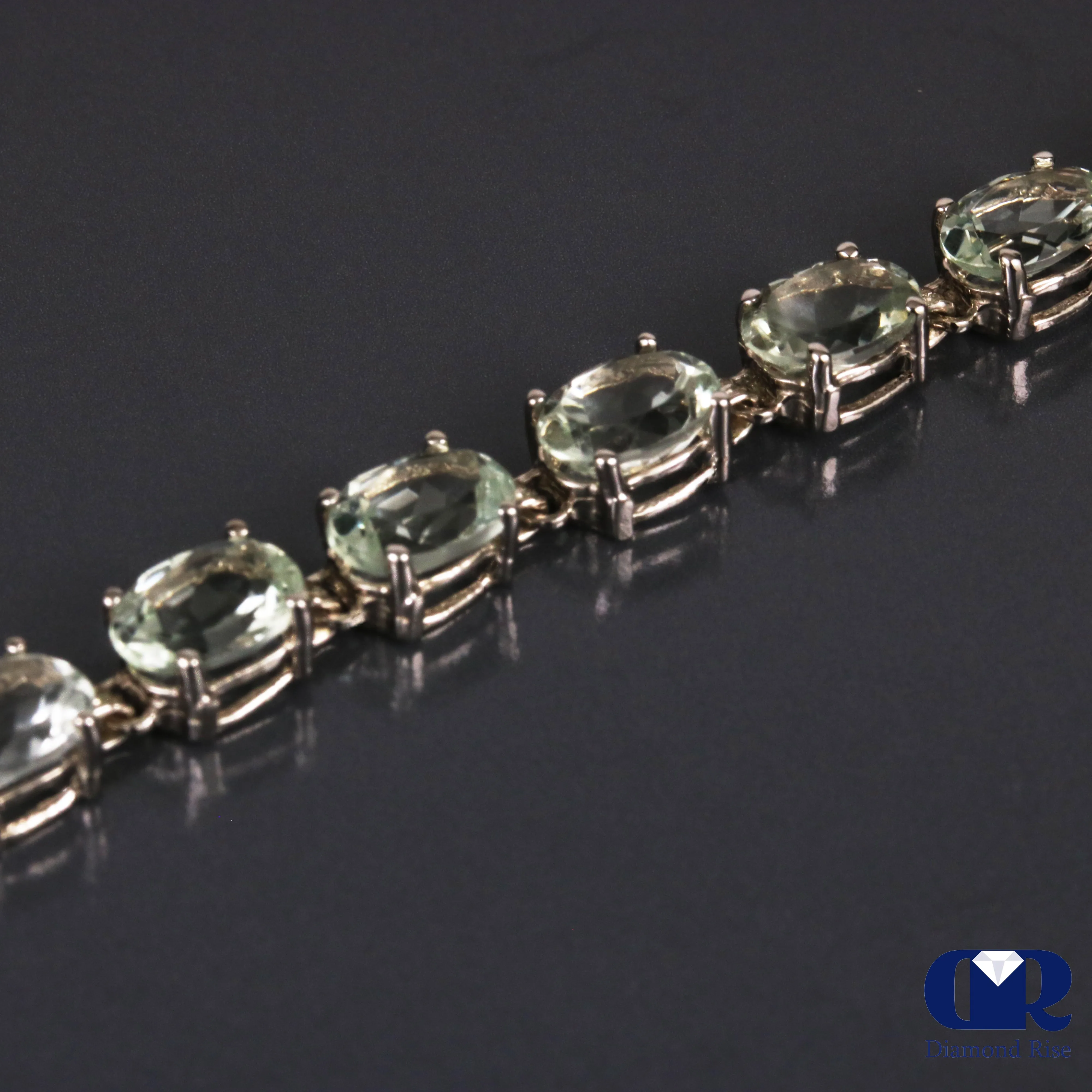 Natural 14.00 Carat Green Amethyst Tennis Bracelet 14K White Gold 7"