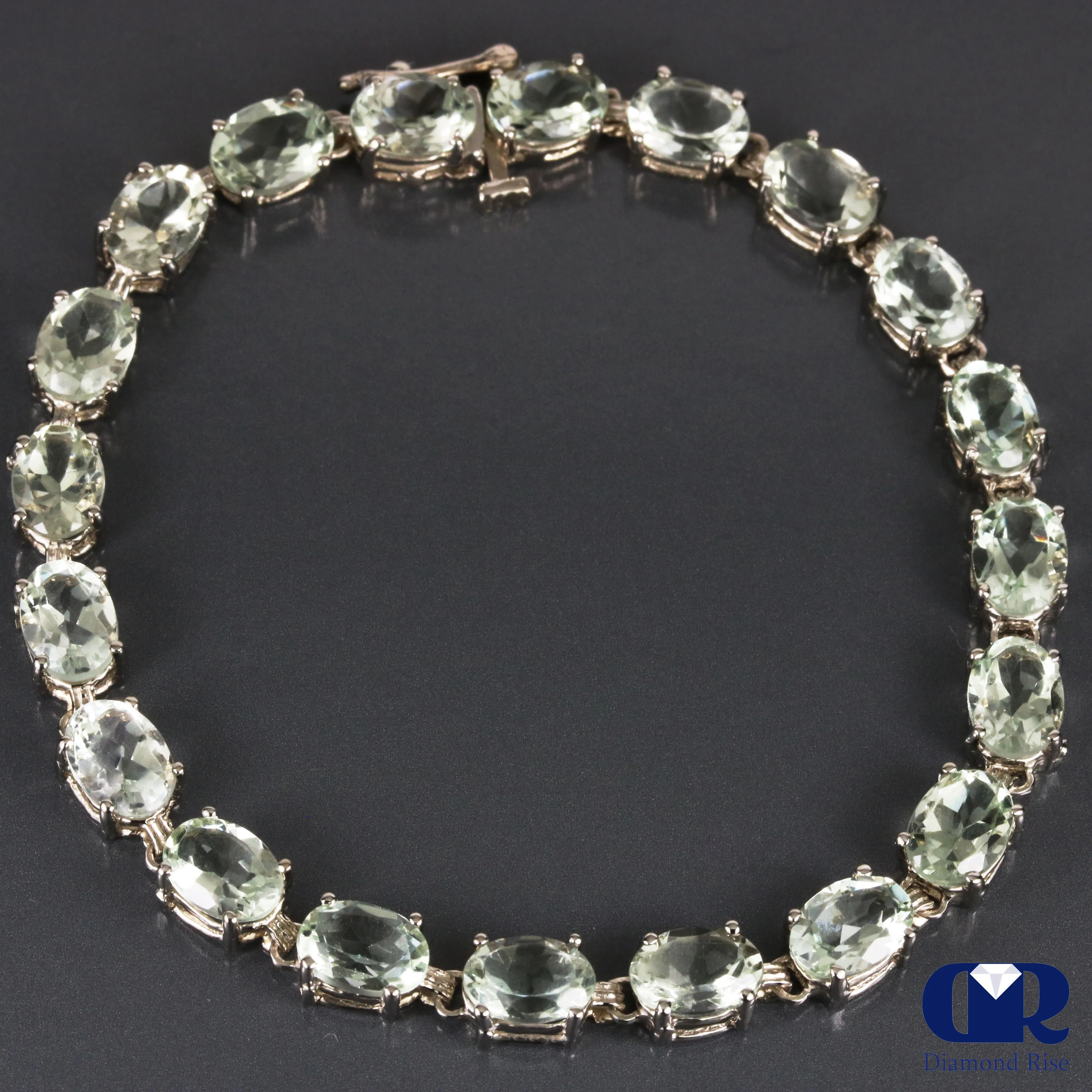 Natural 14.00 Carat Green Amethyst Tennis Bracelet 14K White Gold 7"