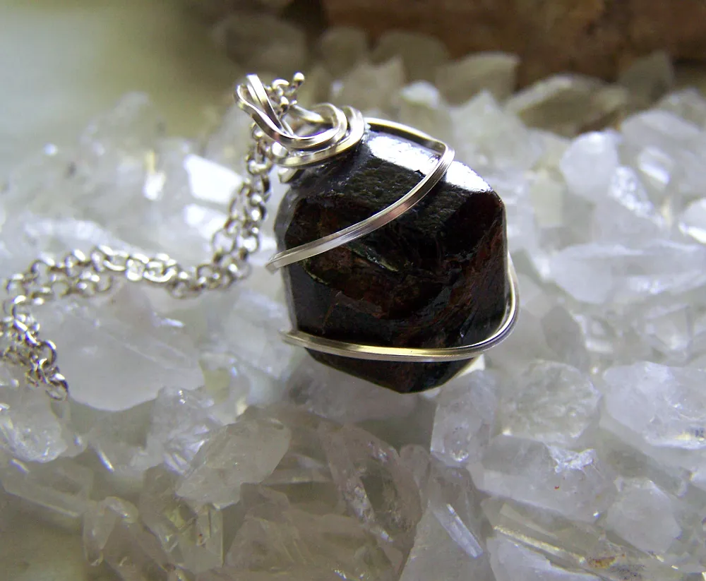 Natural Burgundy Garnet Gemstone Wire Wrapped Pendant