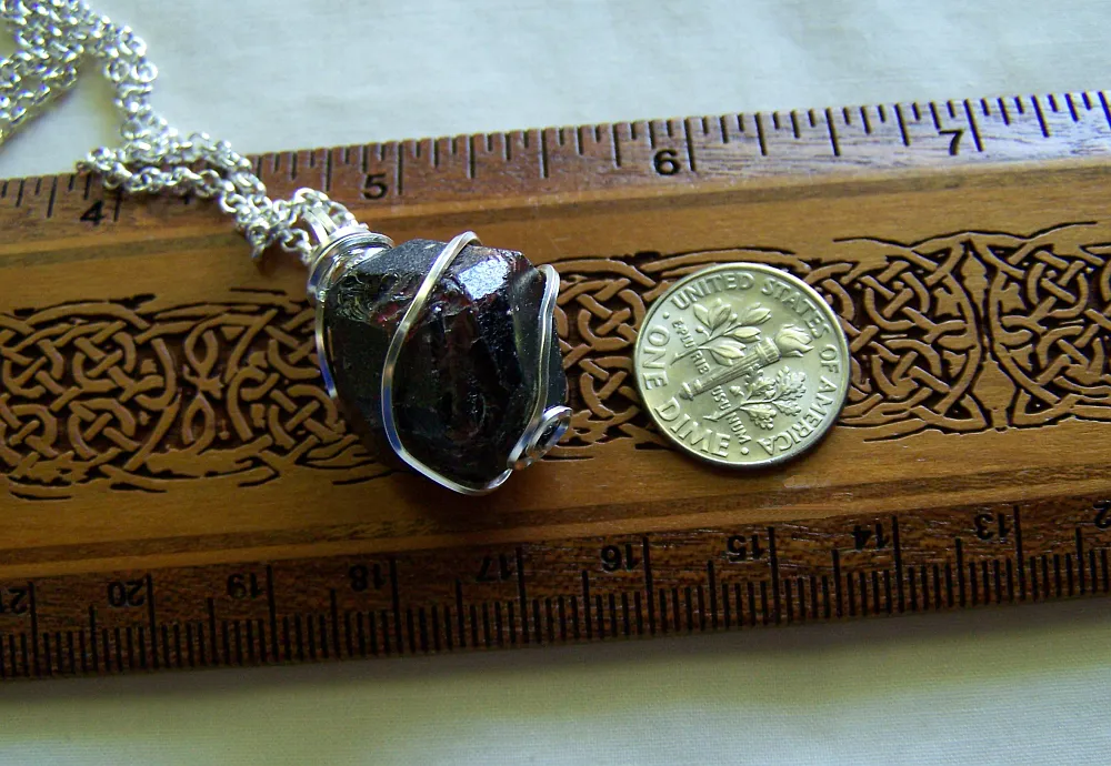 Natural Burgundy Garnet Gemstone Wire Wrapped Pendant