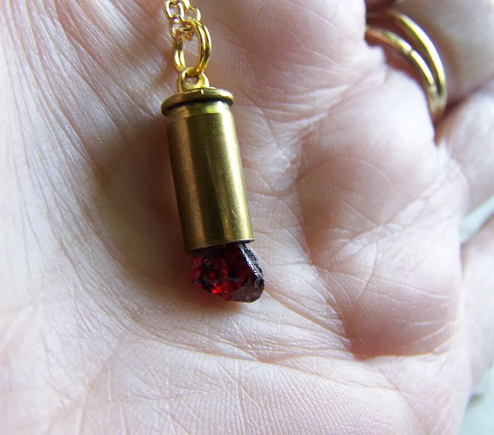 Natural Dark Red Garnet Raw Gemstone Bullet Jewelry Pendant