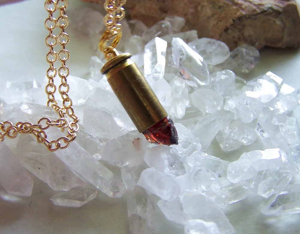 Natural Dark Red Garnet Raw Gemstone Bullet Jewelry Pendant