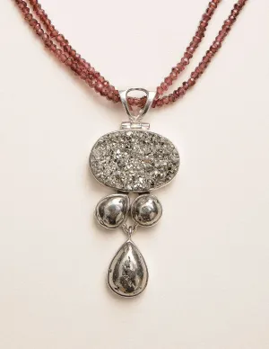 Natural Pyrite and Garnet Gemstone Necklace - One of a Kind