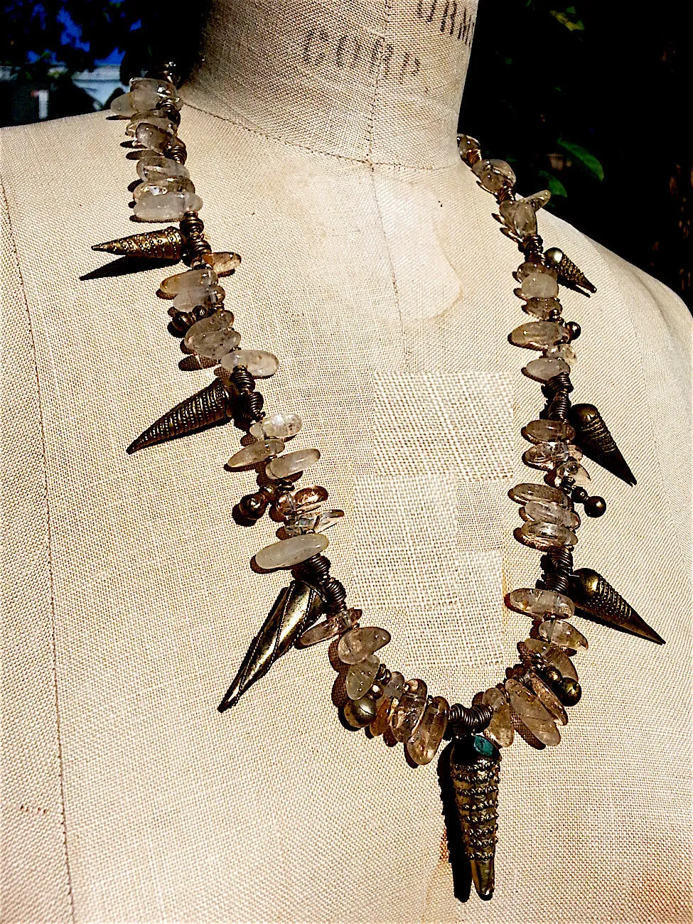 Necklace Rutillated Quartz Citrine and African Spike Charms