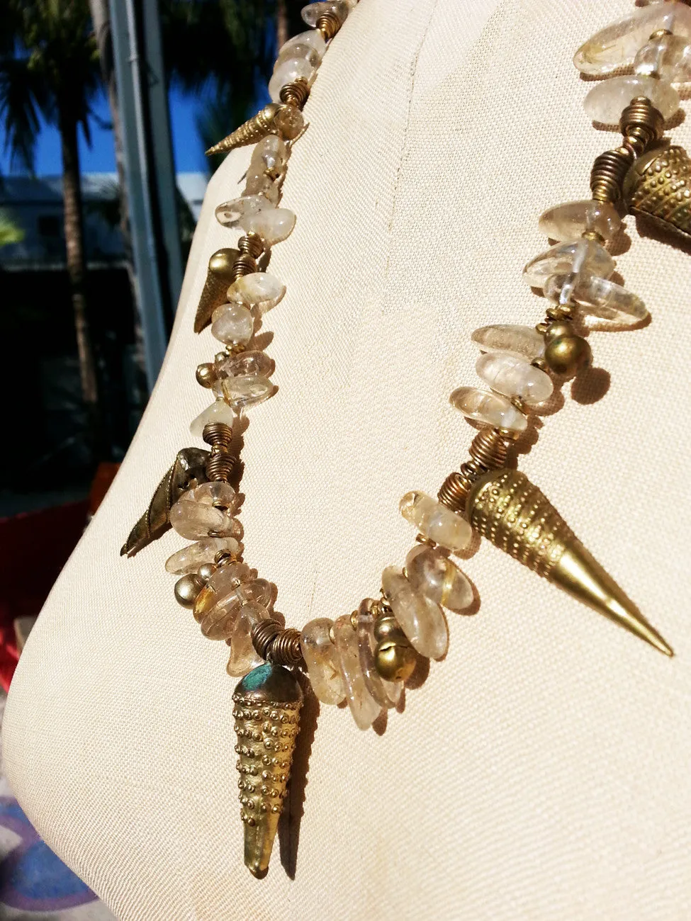 Necklace Rutillated Quartz Citrine and African Spike Charms