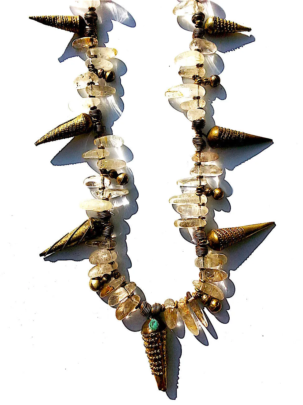 Necklace Rutillated Quartz Citrine and African Spike Charms