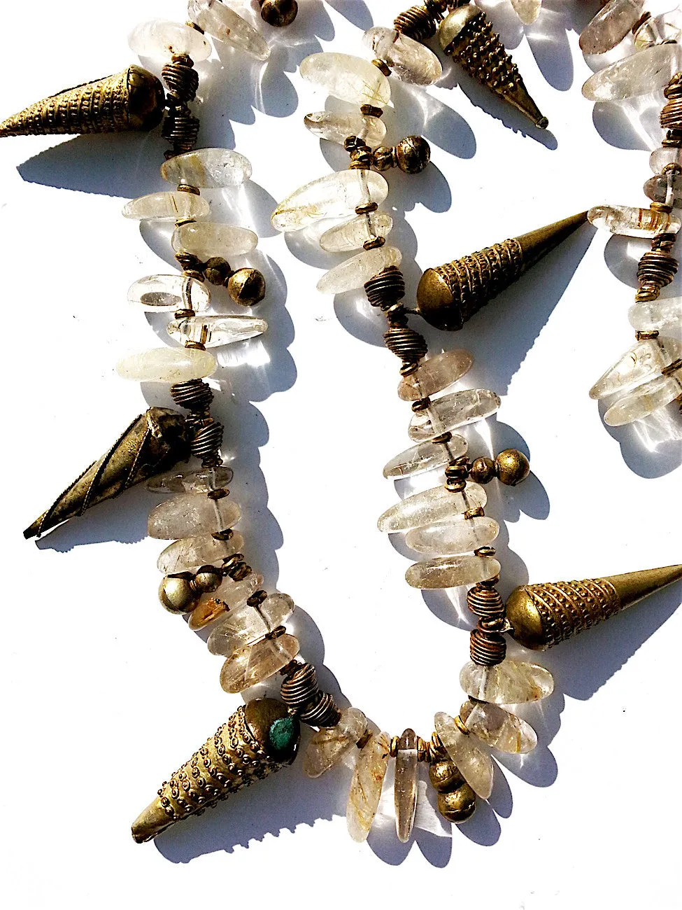 Necklace Rutillated Quartz Citrine and African Spike Charms