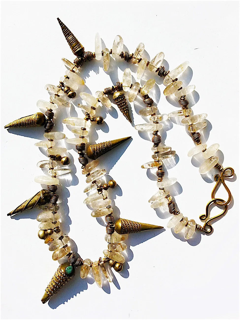 Necklace Rutillated Quartz Citrine and African Spike Charms