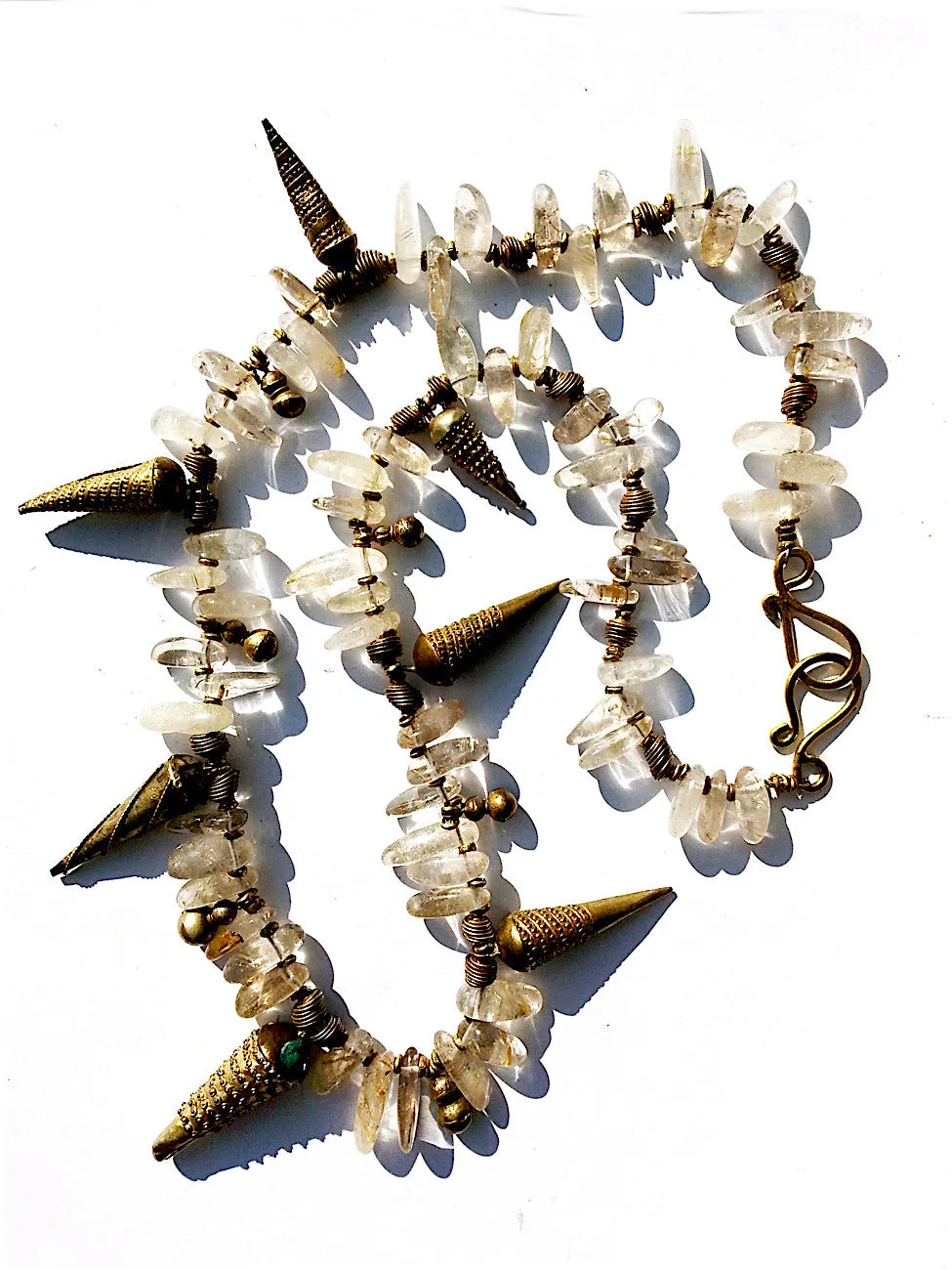 Necklace Rutillated Quartz Citrine and African Spike Charms