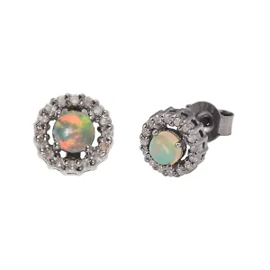 Opal Round Diamond Halo Studs Earrings