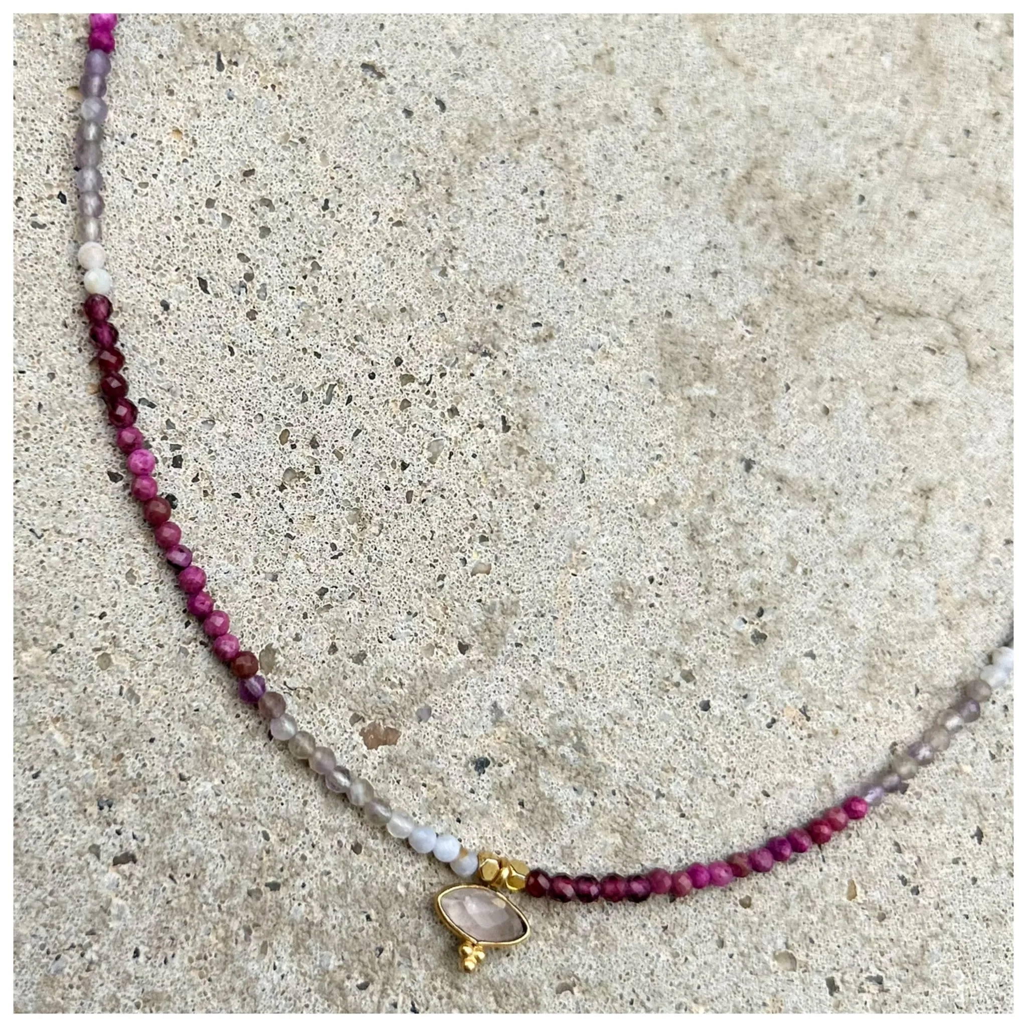 Oval Bindi Moonstone Drop Plum Mix3 Necklace