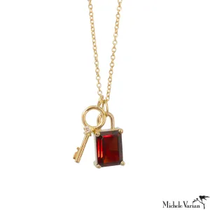 Padlock & Diamond Key Necklace With Garnet