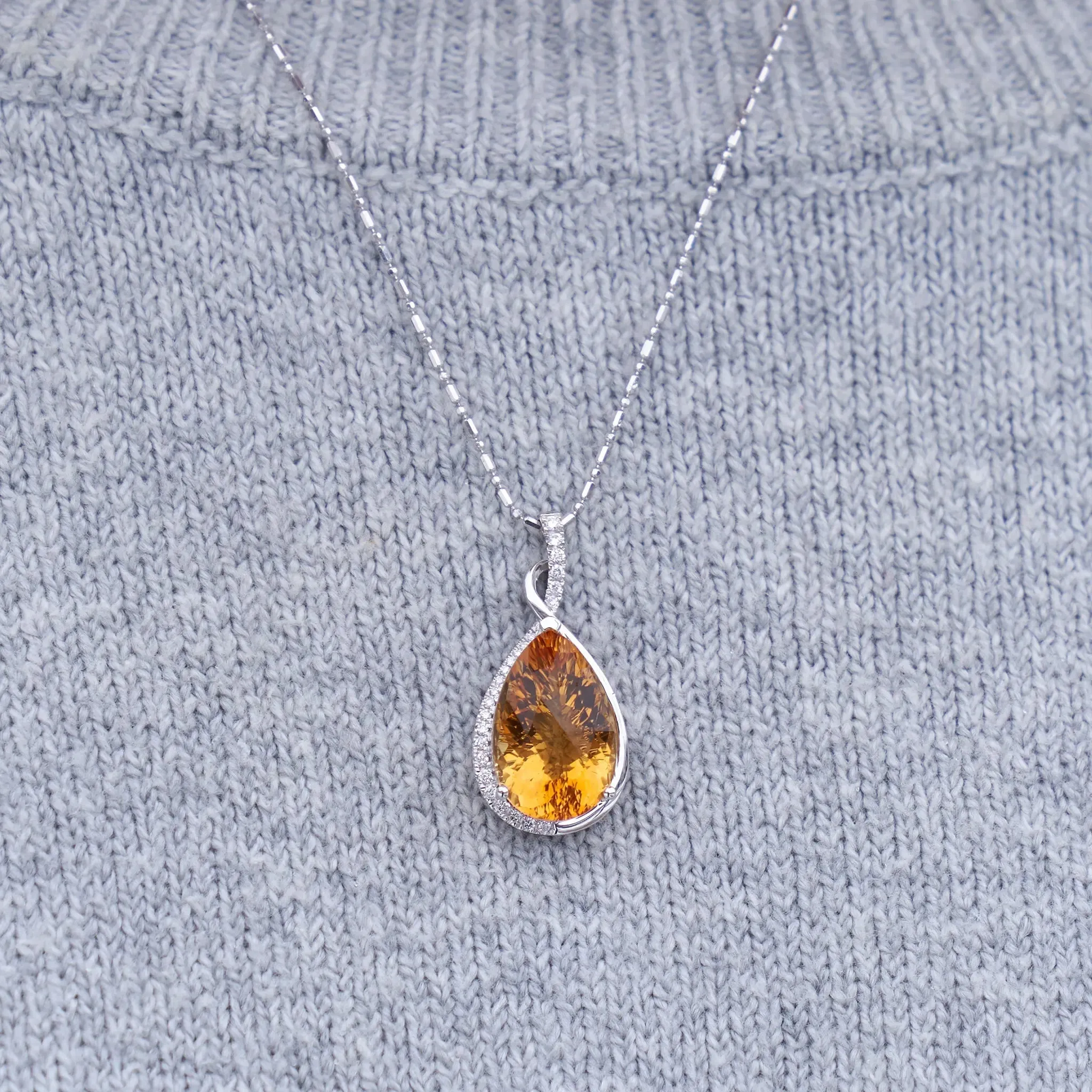 Pear Citrine & Diamond Pendant