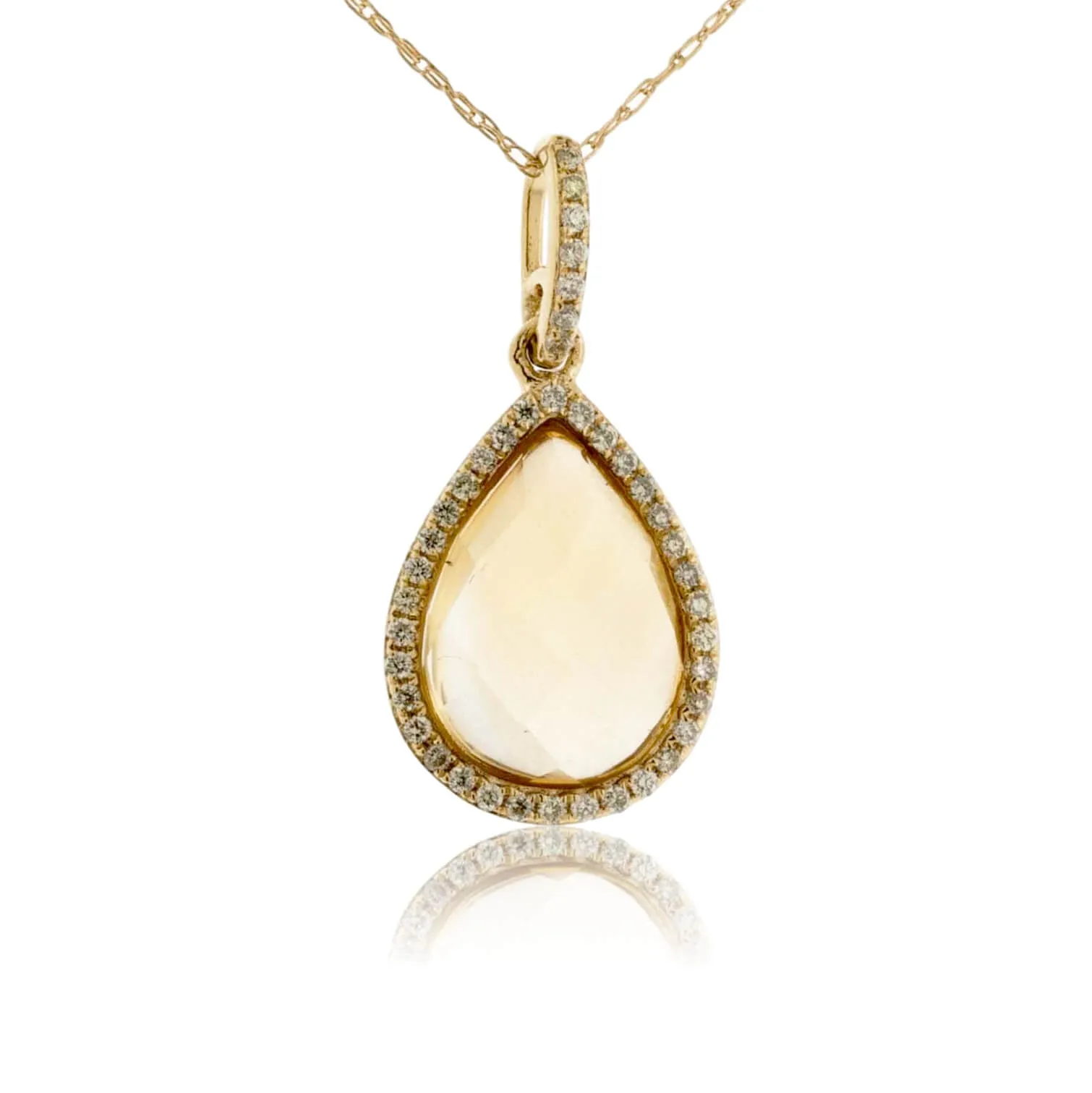 Pear Shaped Citrine with Diamond Halo Pendant and Chain