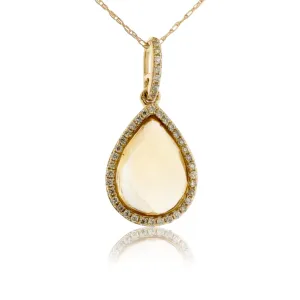 Pear Shaped Citrine with Diamond Halo Pendant and Chain