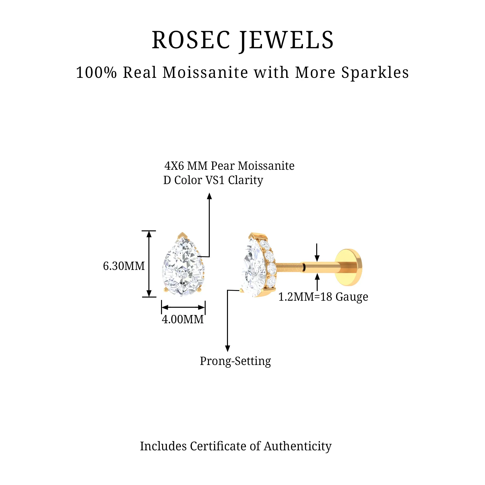 Pear Shaped Moissanite Solitaire Cartilage Earring