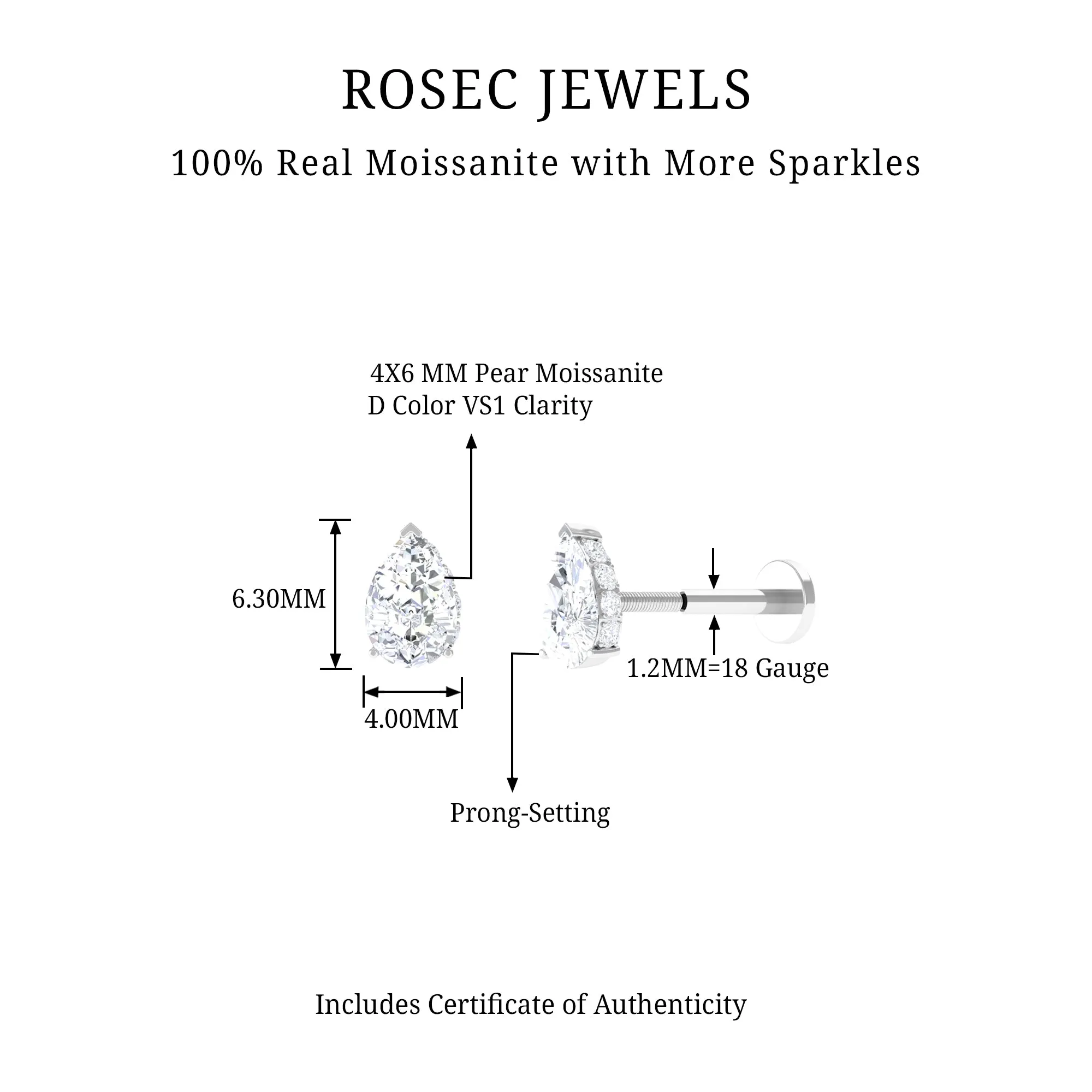 Pear Shaped Moissanite Solitaire Cartilage Earring