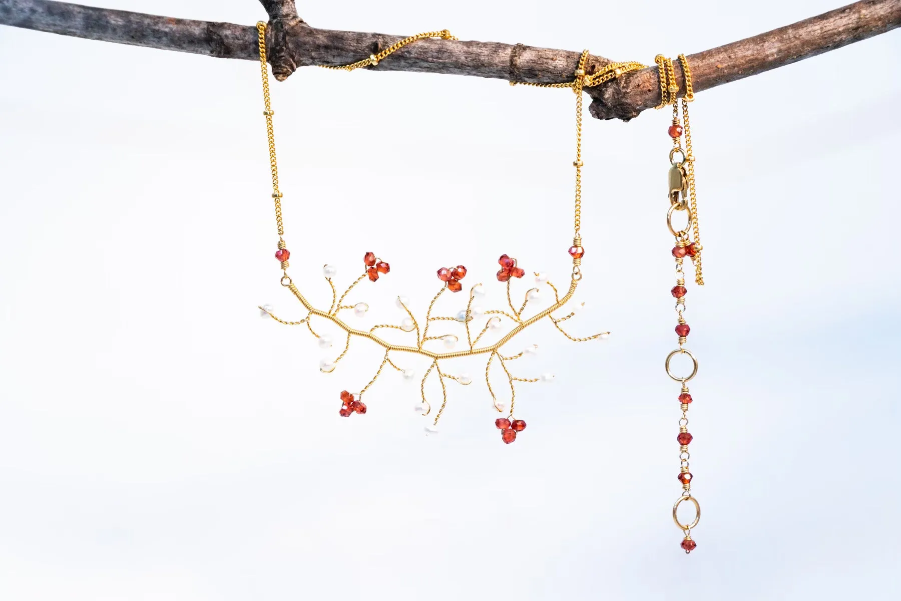 Pearl & Garnet Branch necklace