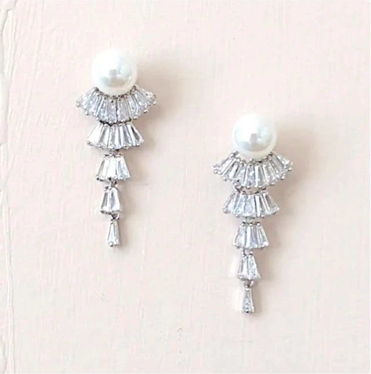 Pearl CZ Fan Earrings Celine