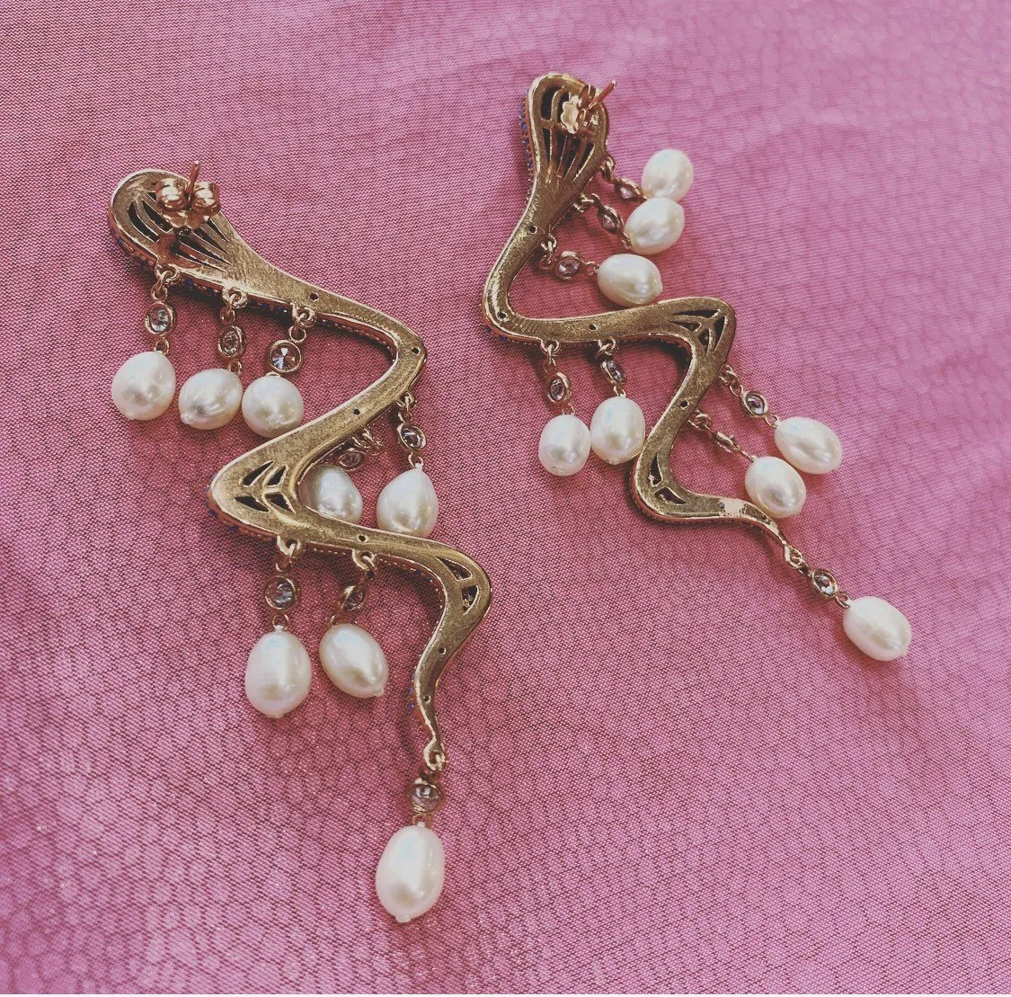 Pearl Drops Turquoise Blue Snake Earrings