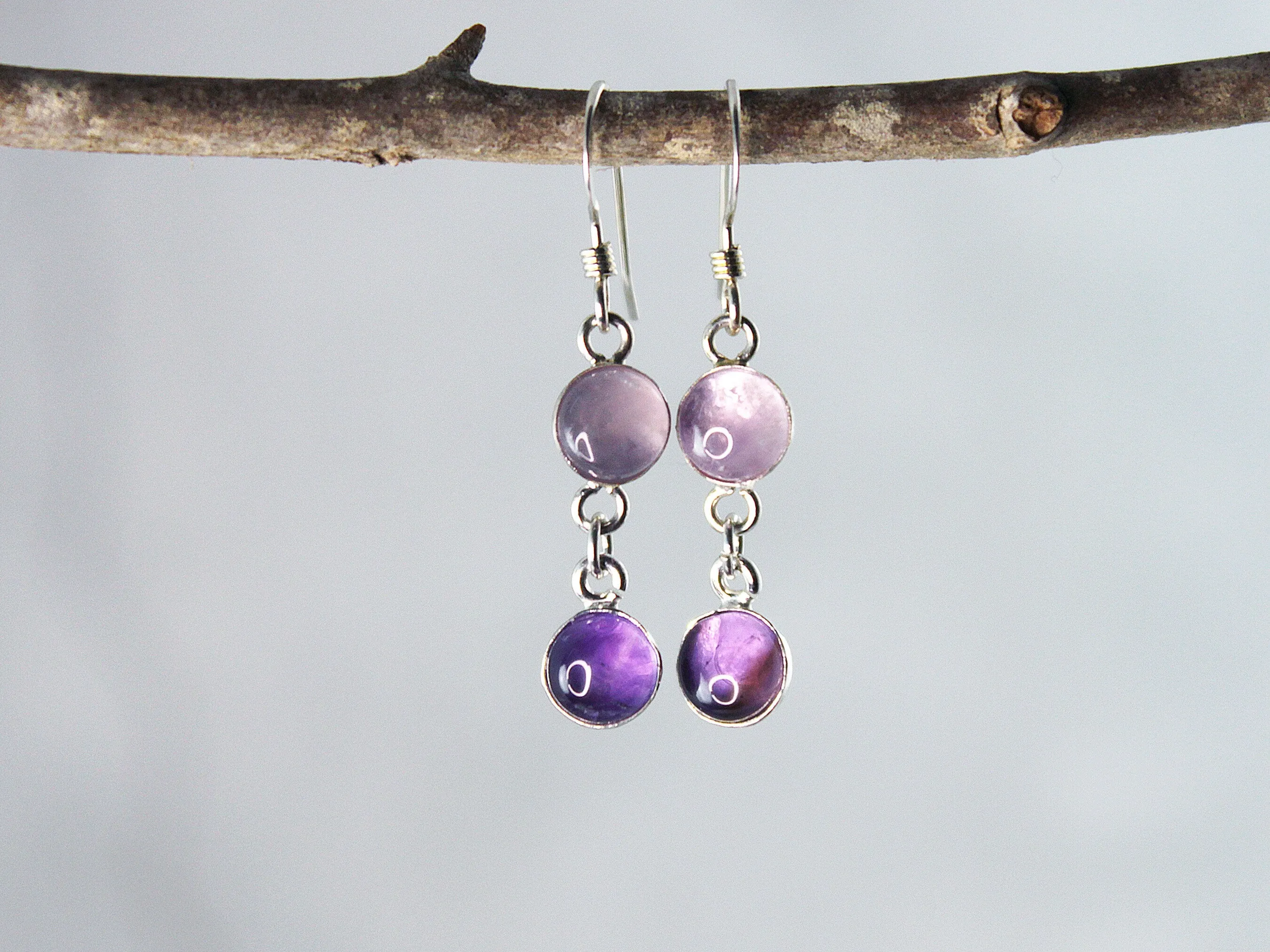 Petite Sterling Silver Two-Stone Purple Amethyst Earrings - Spiritual Harmony