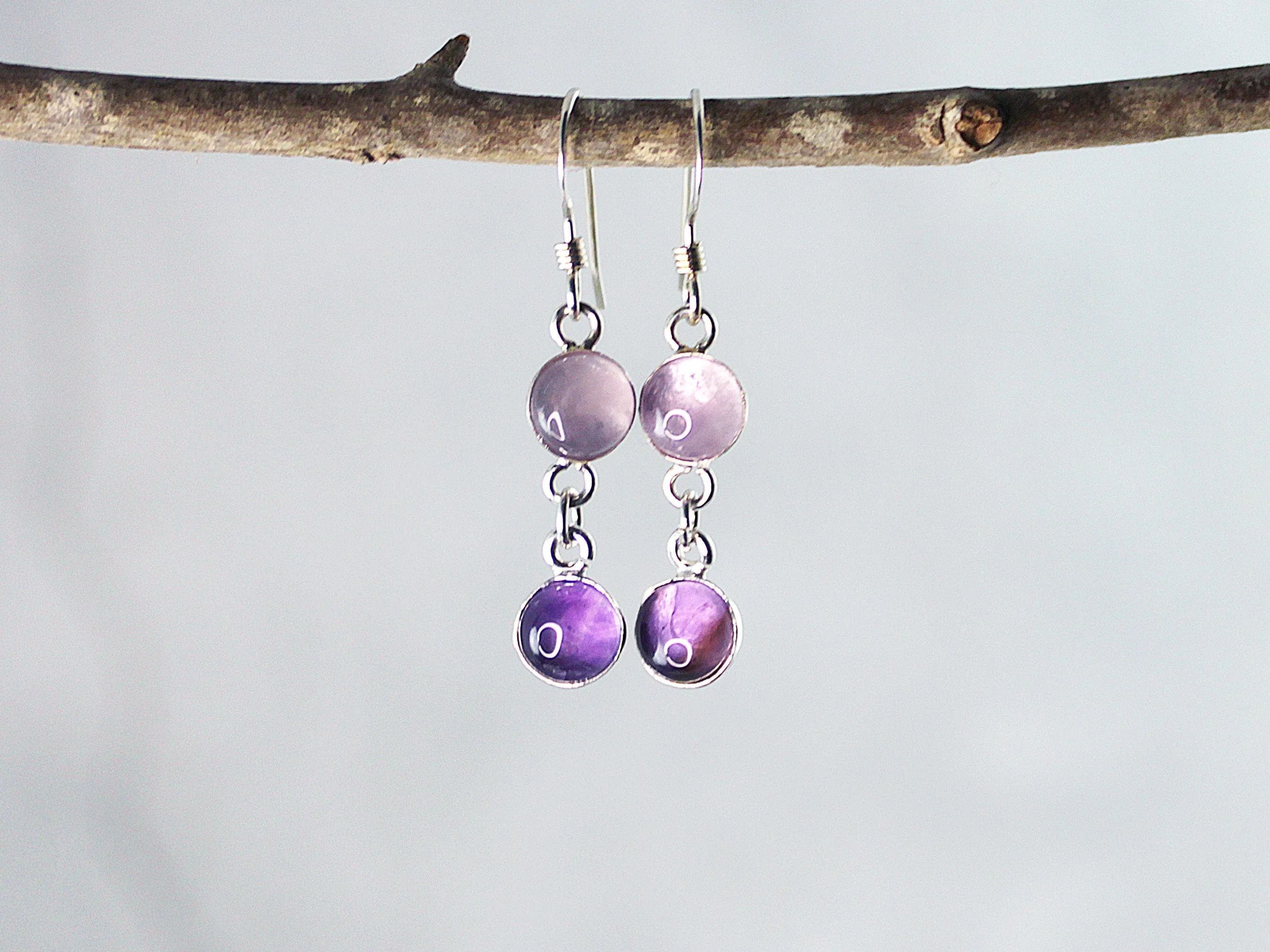 Petite Sterling Silver Two-Stone Purple Amethyst Earrings - Spiritual Harmony