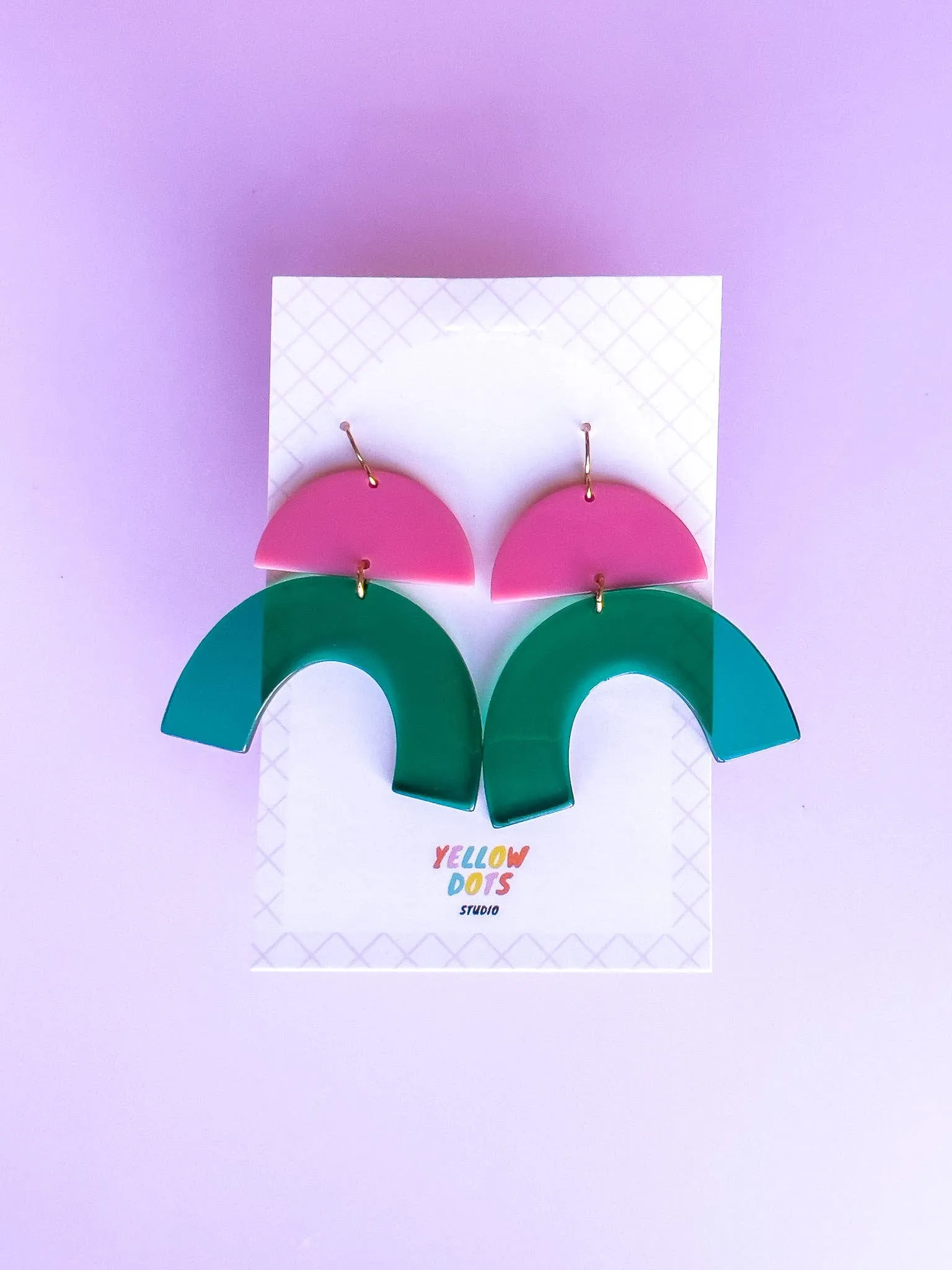 Pink Green Arch Dangle Acrylic Earrings