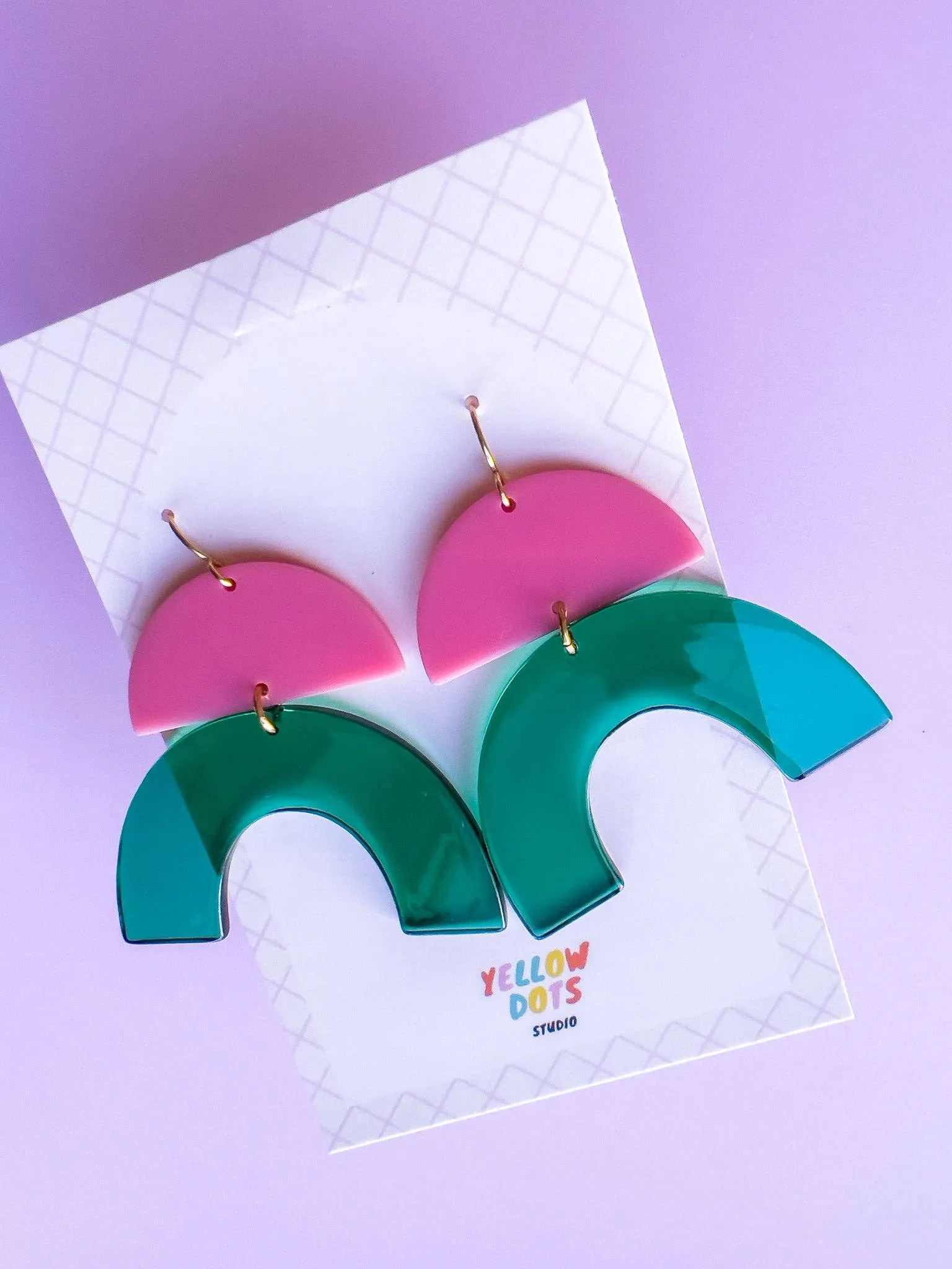 Pink Green Arch Dangle Acrylic Earrings