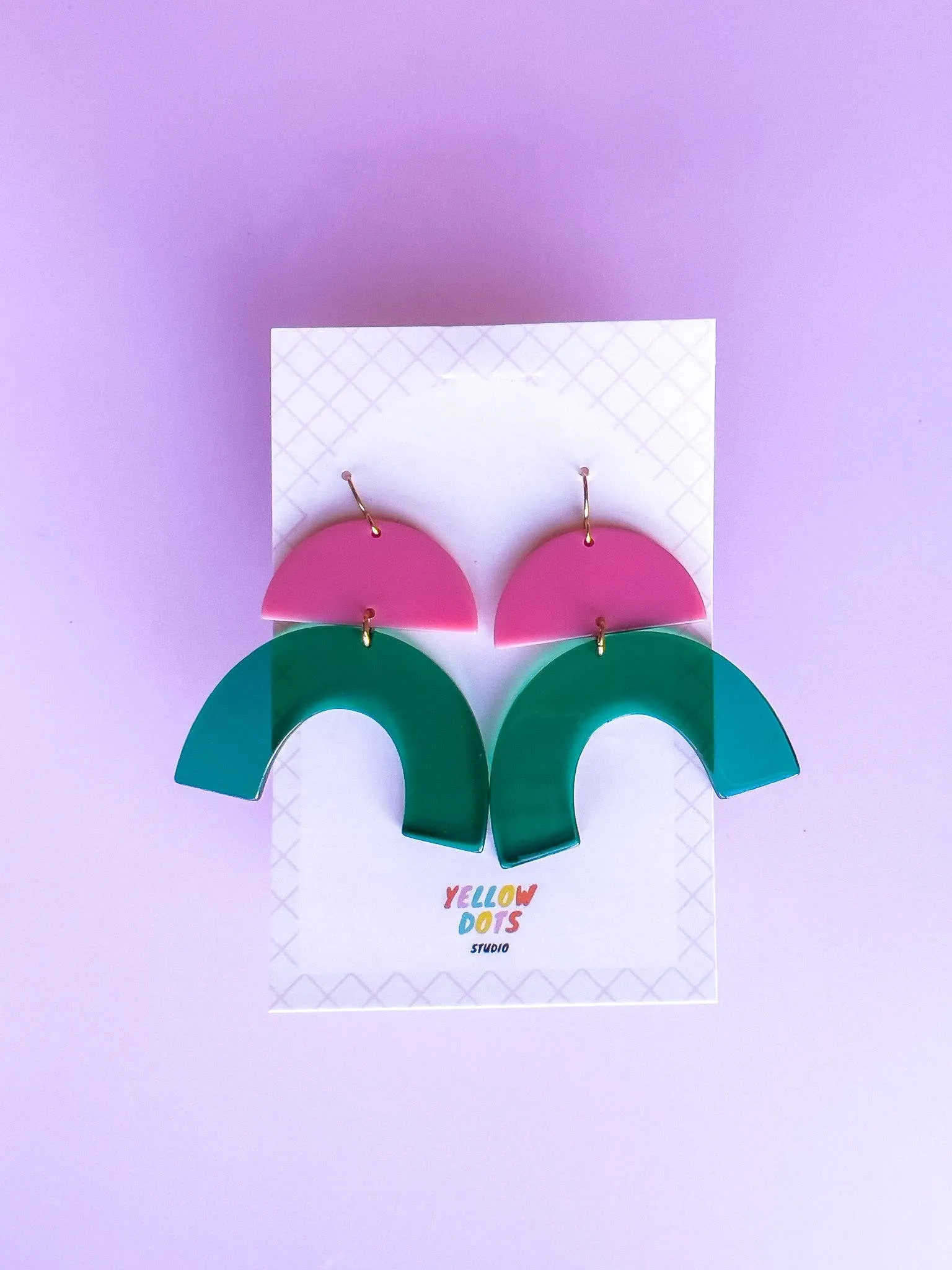 Pink Green Arch Dangle Acrylic Earrings