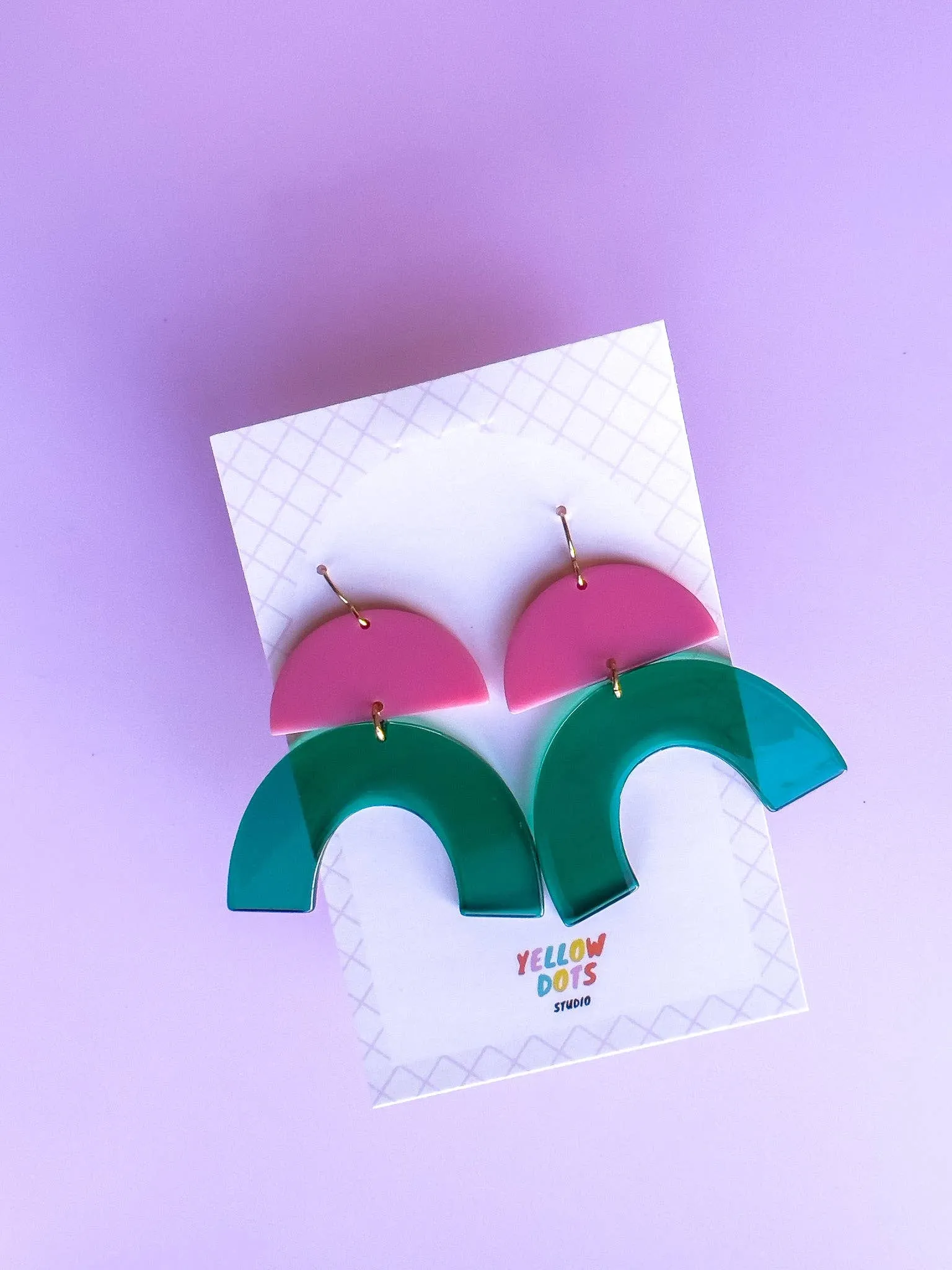 Pink Green Arch Dangle Acrylic Earrings