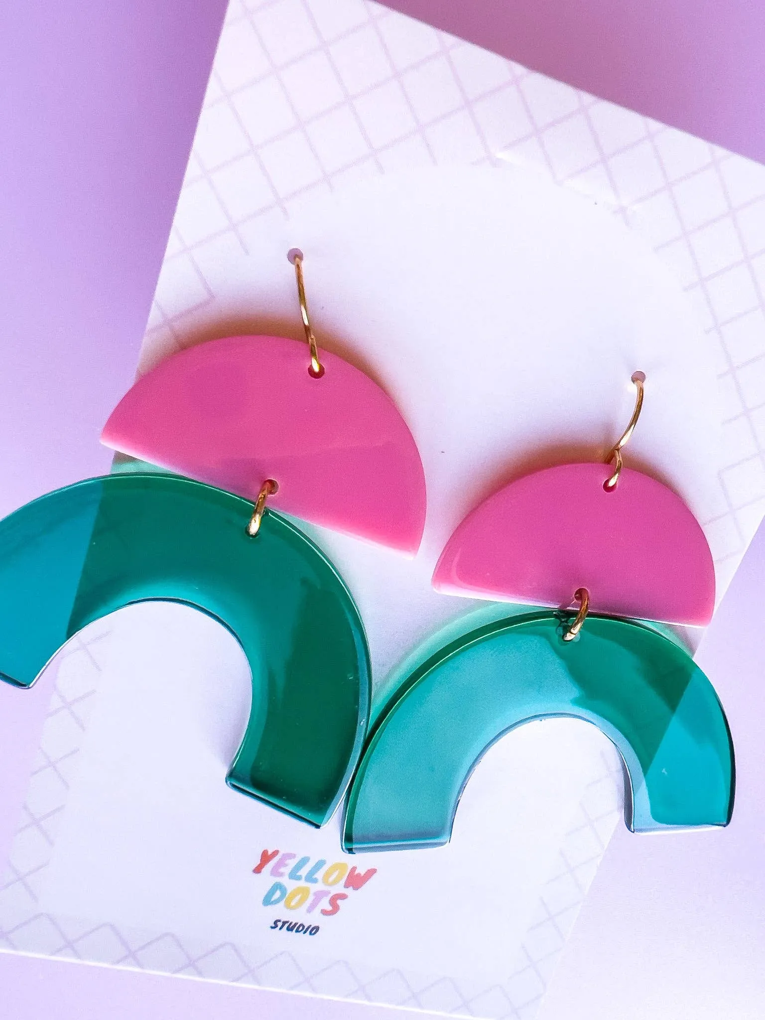 Pink Green Arch Dangle Acrylic Earrings