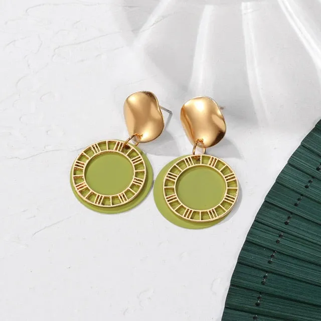 POXAM New Korean Statement Earrings for women Green Cute Arcylic Geometric Dangle Drop Gold Earings Brincos 2020 Fashion Jewelry