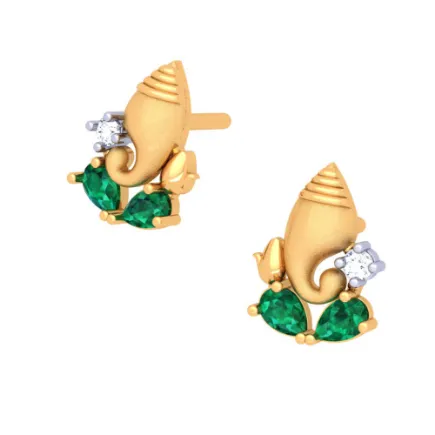 Precious 22k Ganesha Themed Gold Earrings Embellished With Green And Yellow Gemstones