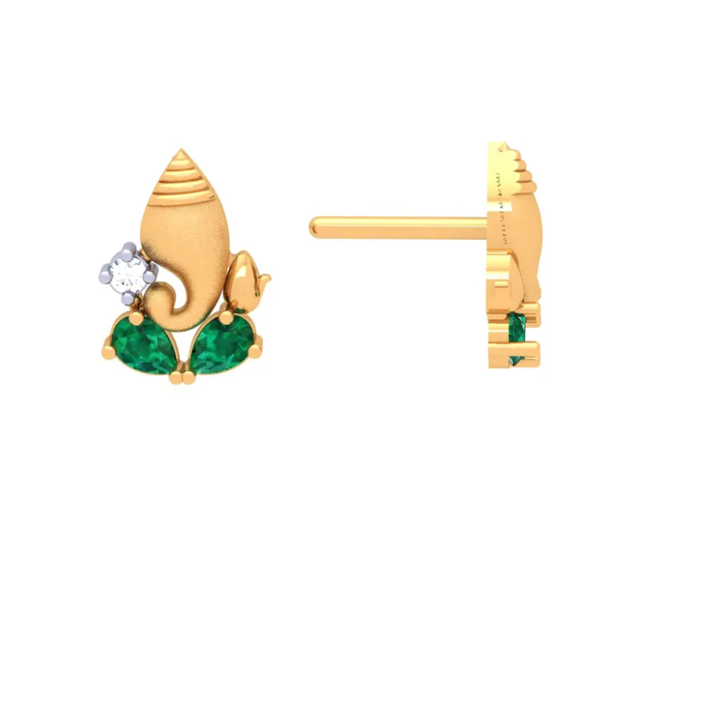 Precious 22k Ganesha Themed Gold Earrings Embellished With Green And Yellow Gemstones