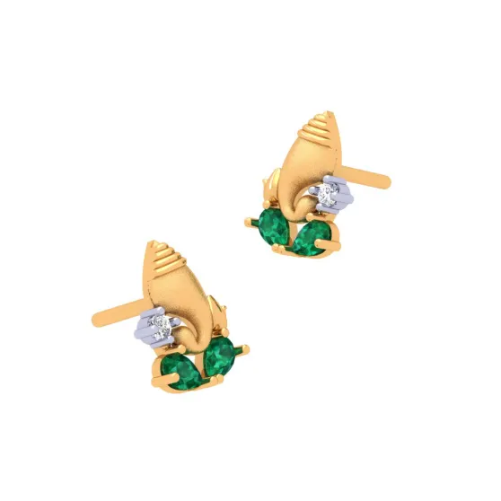 Precious 22k Ganesha Themed Gold Earrings Embellished With Green And Yellow Gemstones