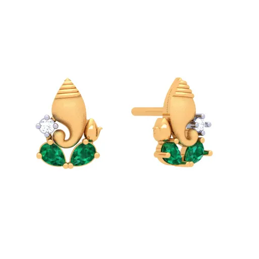 Precious 22k Ganesha Themed Gold Earrings Embellished With Green And Yellow Gemstones