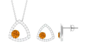 Real Citrine and Moissanite Open Triangle Jewelry Set