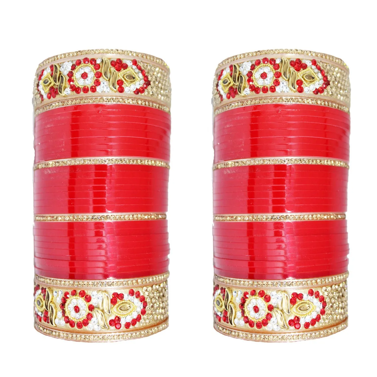 Red and Gold Color Printed Chuda Set for Women  and Girls