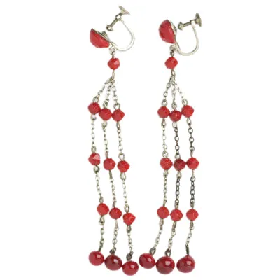 Red Bead Chandelier Earrings